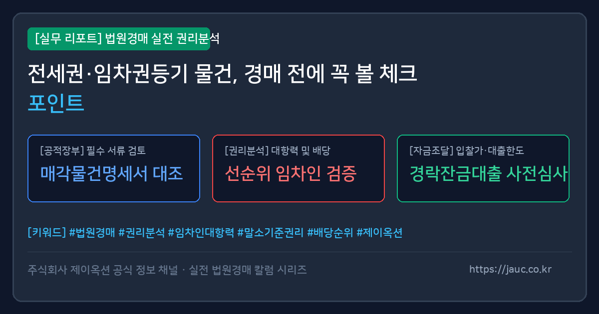 전세권과 임차권등기 경매 체크포인트를 정리한 문서형 체크리스트 이미지