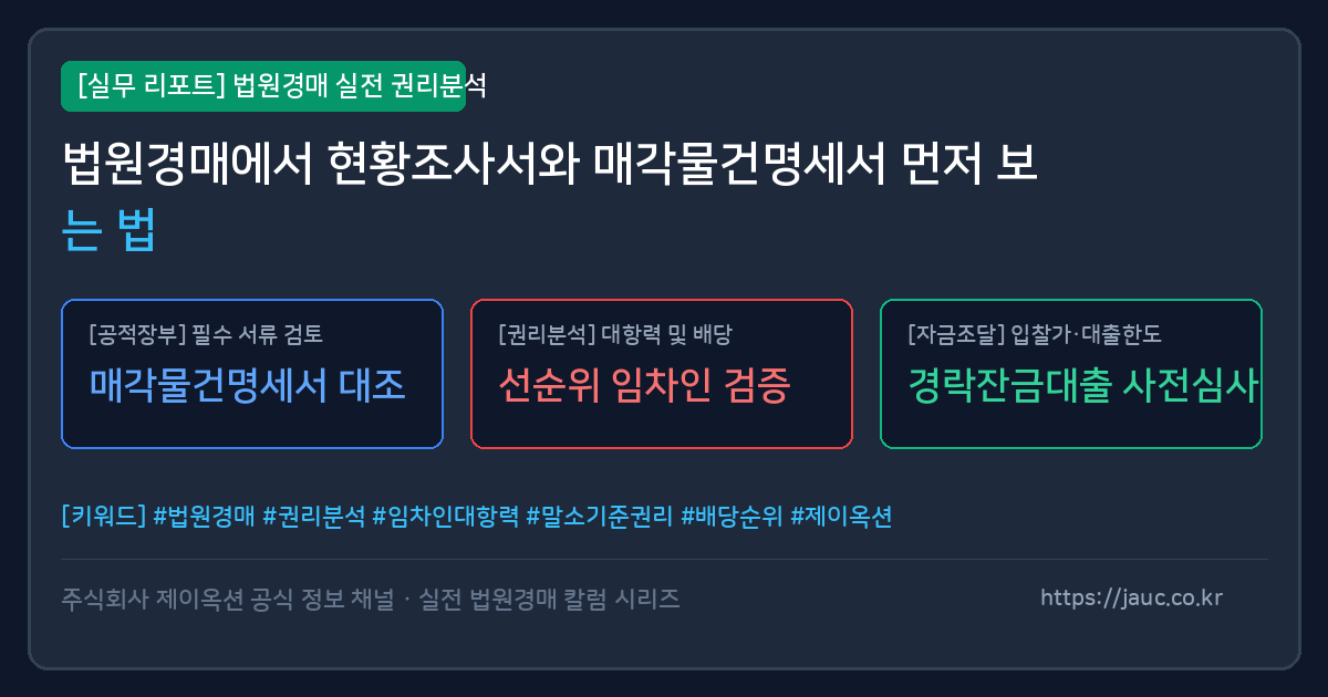 법원경매 현황조사서와 매각물건명세서 체크리스트 인포그래픽