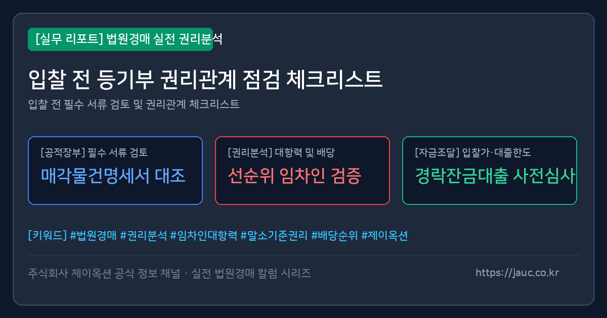 법원경매 입찰 전 등기부 권리관계 점검 체크리스트 그래픽